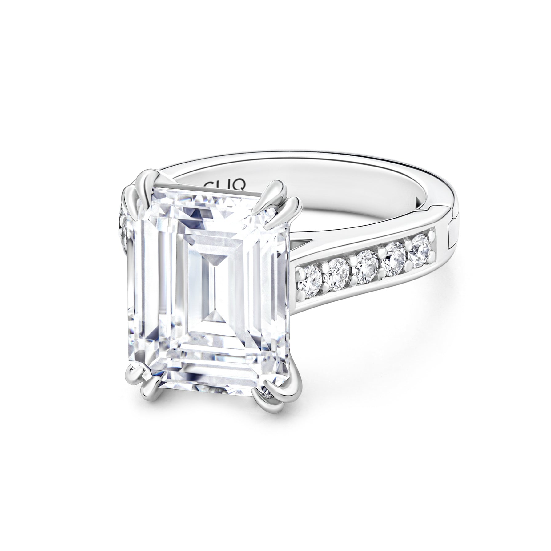 Privé Emerald Cut Solitaire Engagement Ring with Side Stones