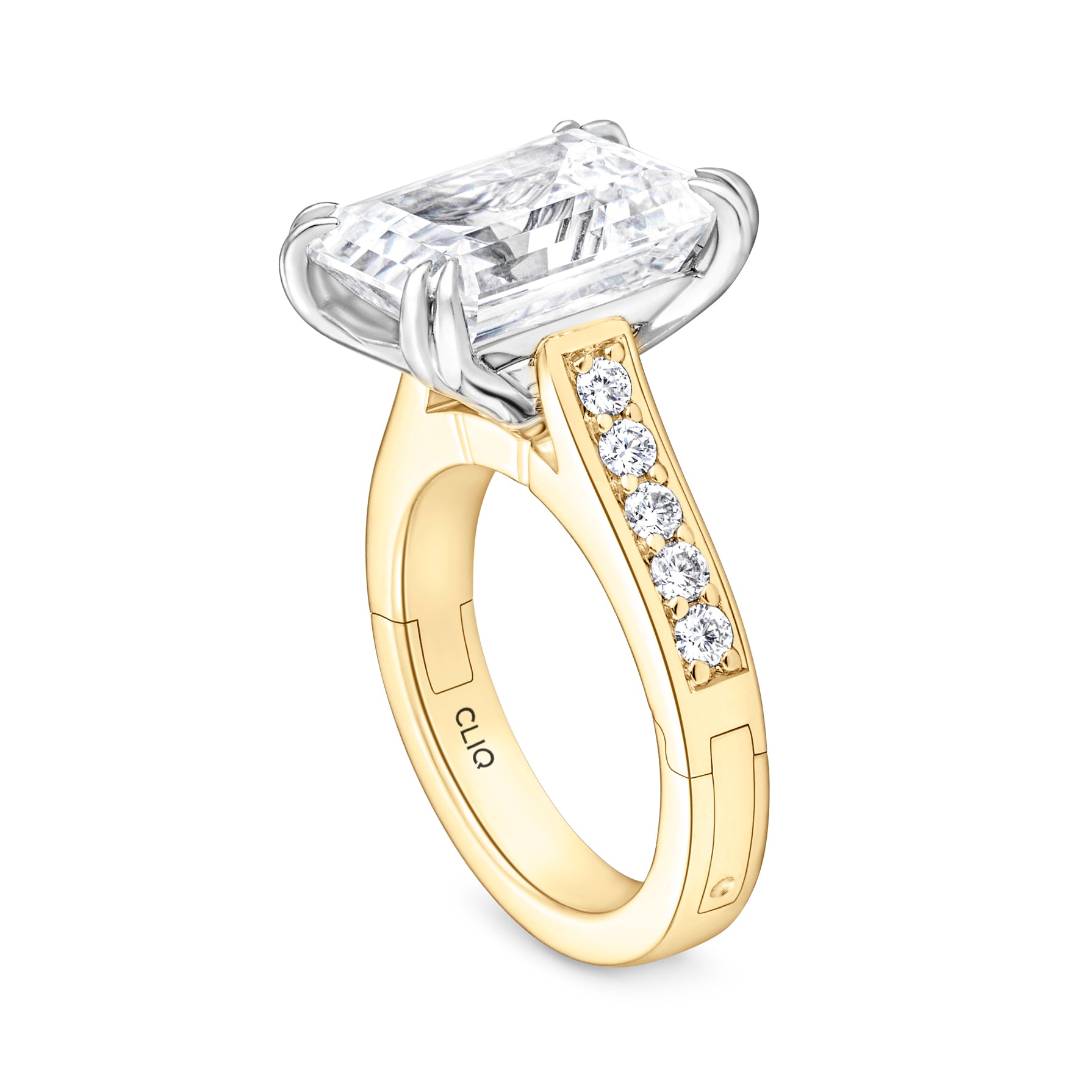 Privé Emerald Cut Solitaire Engagement Ring with Side Stones