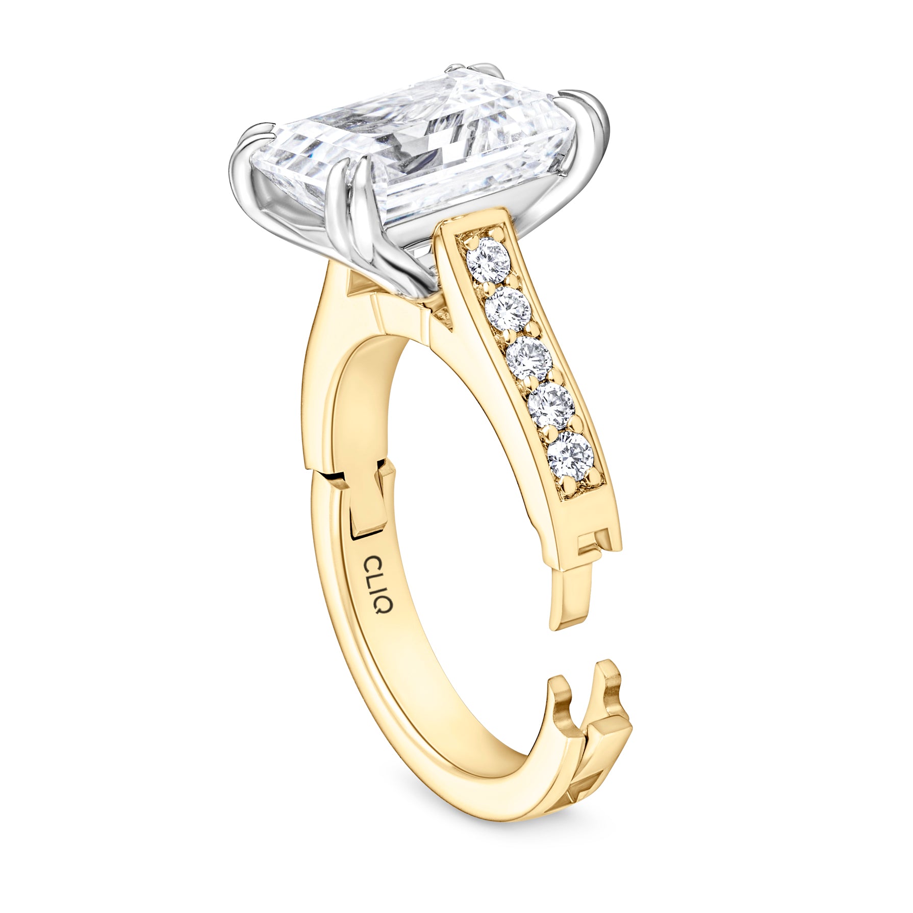 Privé Emerald Cut Solitaire Engagement Ring with Side Stones