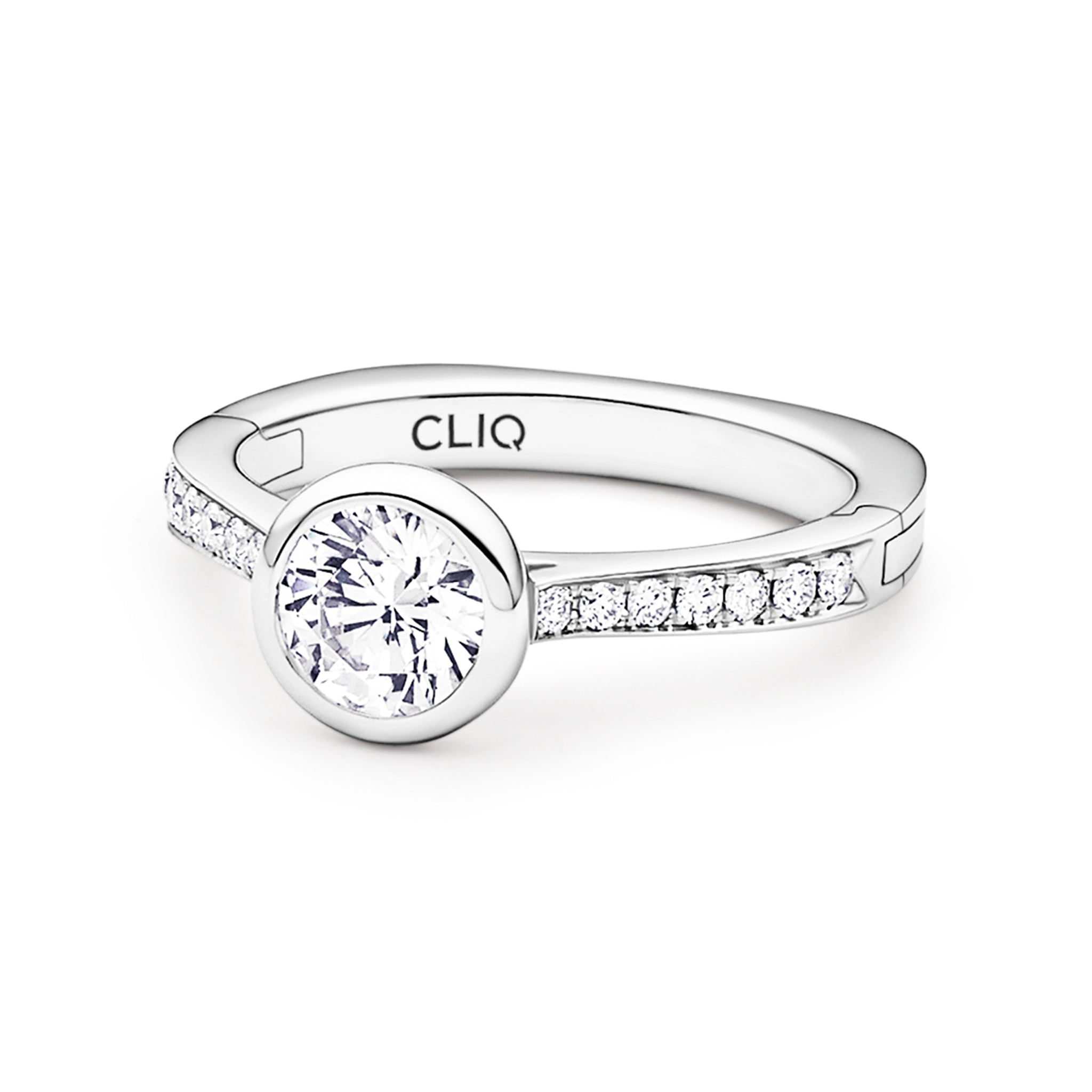 Lucerne Bezel Set Engagement Ring with Side Stones