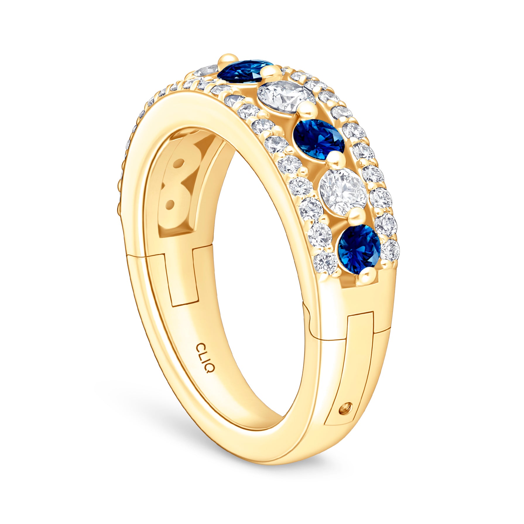 Addilyn Tapered Three Row Diamond + Sapphire Band