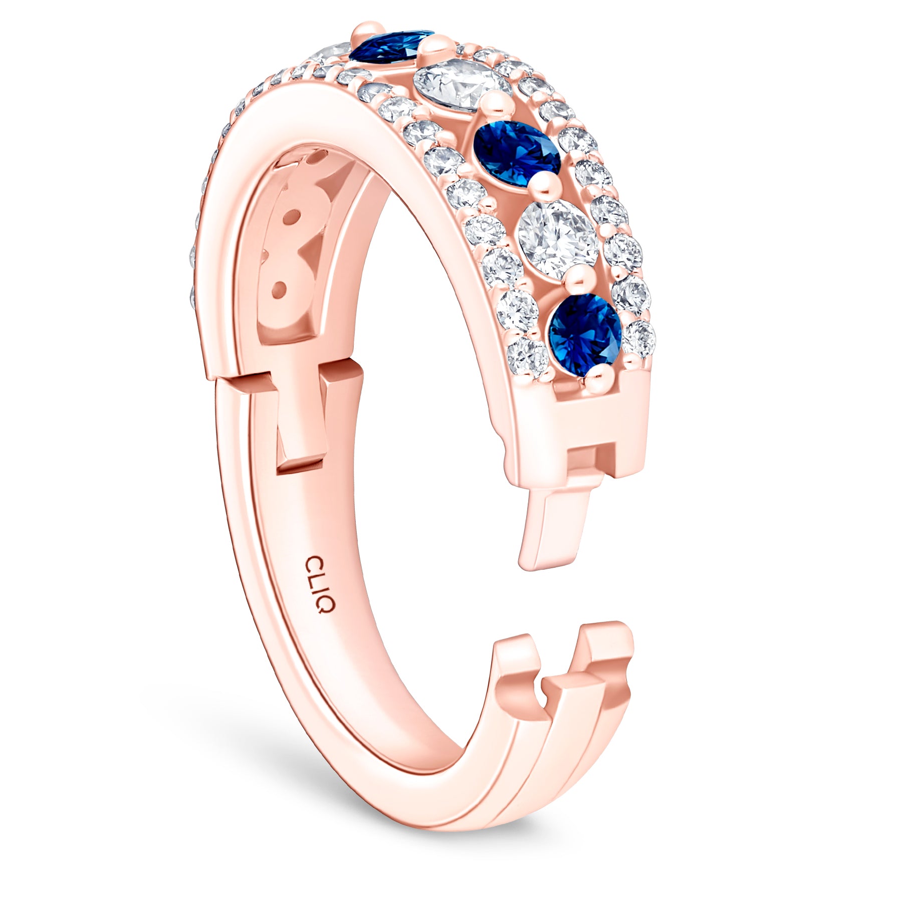 Addilyn Tapered Three Row Diamond + Sapphire Band