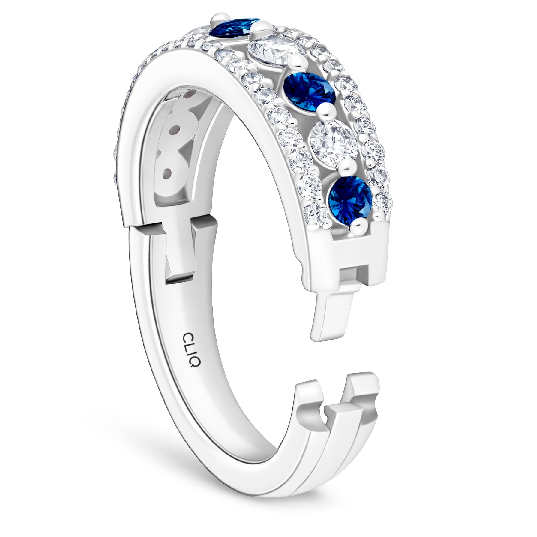 Addilyn Tapered Three Row Diamond + Sapphire Band