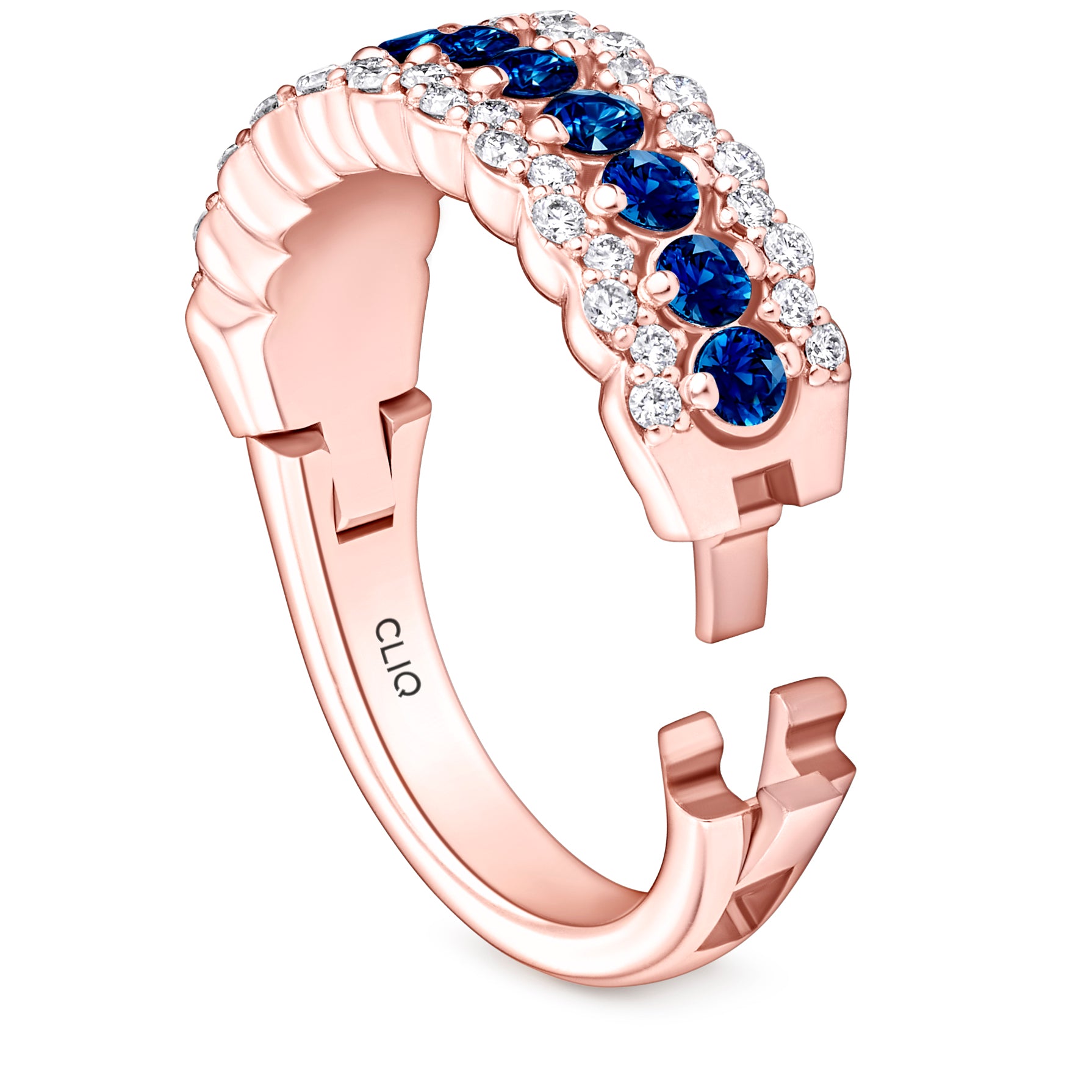 Seville Tapered Three Row Diamond + Sapphire Band