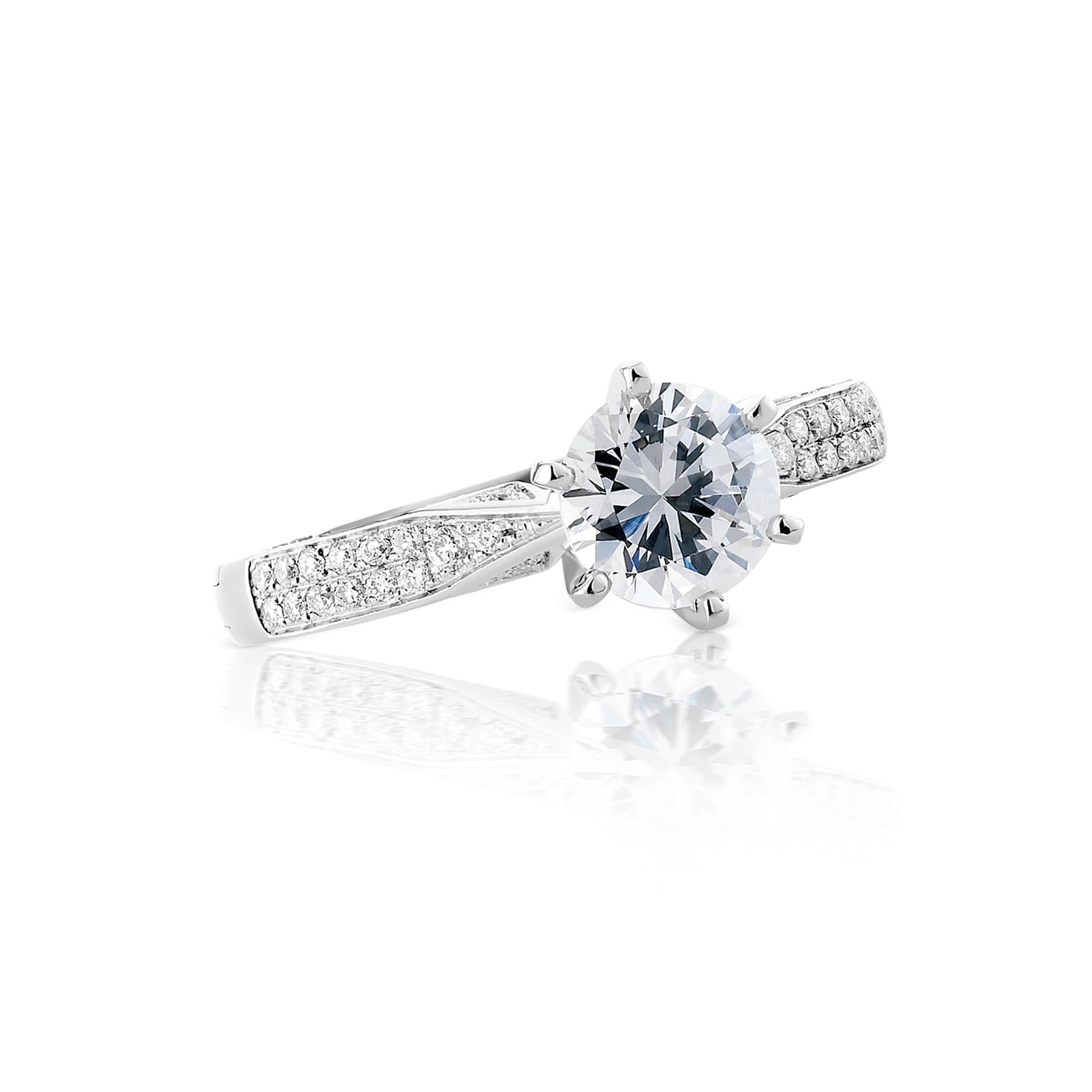 Lumiere Solitaire Engagement Ring with Pavé Band